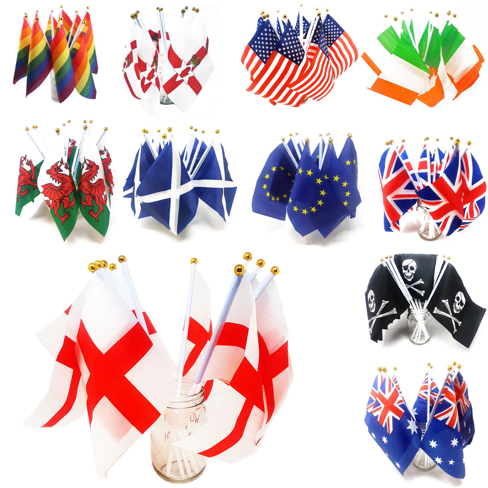 Pack of 10 Mini Handheld Country Flags