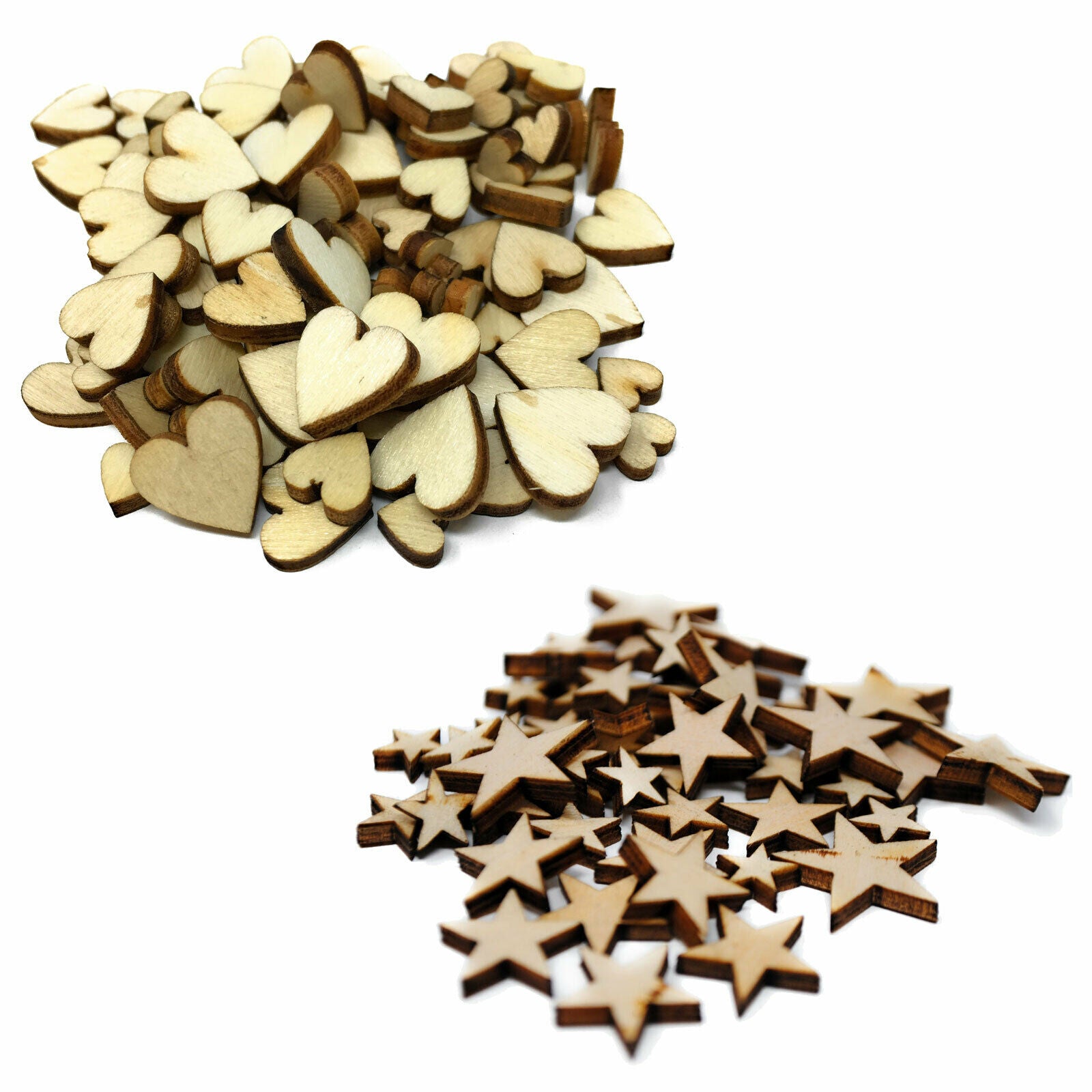 Pack of 100 Mini Wooden Embellishments - Hearts & Stars